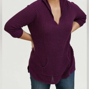 Torrid Plum Purple Rib Terry Cloth Tunic Hoodie Sweater  Size 0